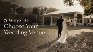 Bride and groom walking toward their Vero Beach wedding venue with venue guide title