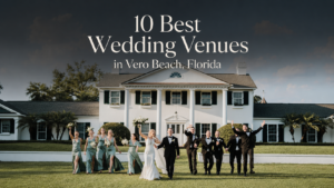 Wedding party celebrating in front of Bellewood for a Vero Beach wedding venue guide